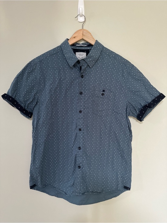 Level Ten Other - Level Ten Mens Modern Short Sleeve Geo-Print Button-Up Blue Shirt